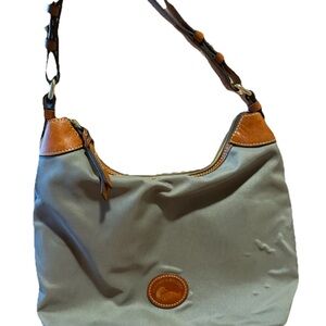 Dooney & Bourke Erica Nylon Hobo Shoulder Bag Leather Brown Trim Cute Y2K